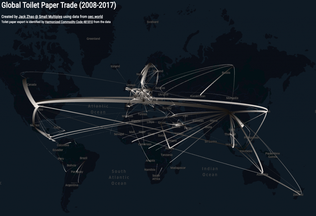 Map of toilet paper imports by country